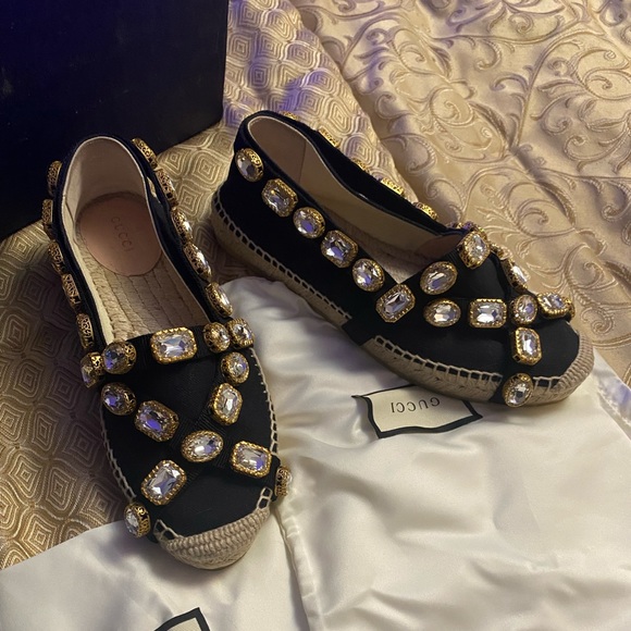 Gucci Black Jeweled Espadrille size 37 - Picture 1 of 6